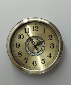 gold metal wall clock with decorative mosaic inlay