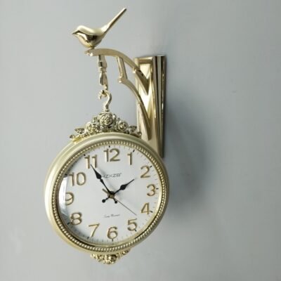 double sided golden wall clock with bird bracket vintage inspired station clock with silent sweep movement