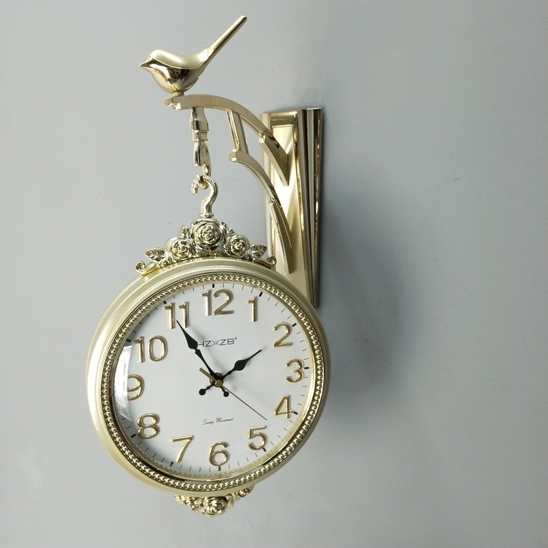 double sided golden wall clock with bird bracket vintage inspired station clock with silent sweep movement double sided golden wall clock with bird bracket vintage inspired station clock with silent sweep movement