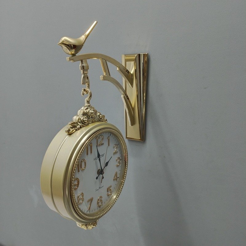 double sided golden wall clock with bird bracket vintage inspired station clock with silent sweep movement double sided golden wall clock with bird bracket vintage inspired station clock with silent sweep movement