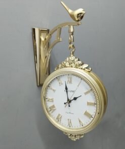 double sided golden wall clock with bird bracket vintage inspired station clock with silent sweep movement double sided golden wall clock with bird bracket vintage inspired station clock with silent sweep movement