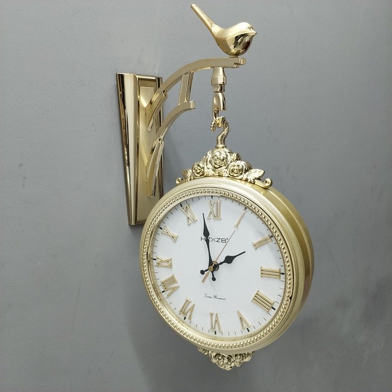 double sided golden wall clock with bird bracket vintage inspired station clock with silent sweep movement double sided golden wall clock with bird bracket vintage inspired station clock with silent sweep movement