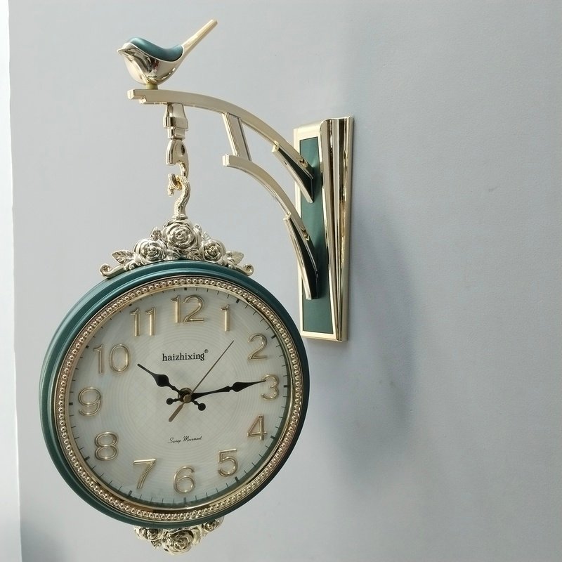luxury double sided emerald green and gold wall clock with bird bracket luxury double sided emerald green and gold wall clock with bird bracket