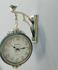 luxury double sided emerald green and gold wall clock with bird bracket