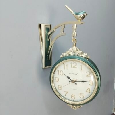Luxury Double Sided Emerald Green and Gold Wall Clock with Bird Bracket luxury double sided emerald green and gold wall clock with bird bracket