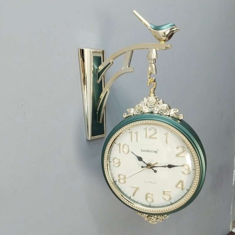 luxury double sided emerald green and gold wall clock with bird bracket luxury double sided emerald green and gold wall clock with bird bracket