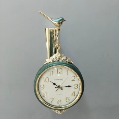 Luxury Double Sided Emerald Green and Gold Wall Clock with Bird Bracket luxury double sided emerald green and gold wall clock with bird bracket