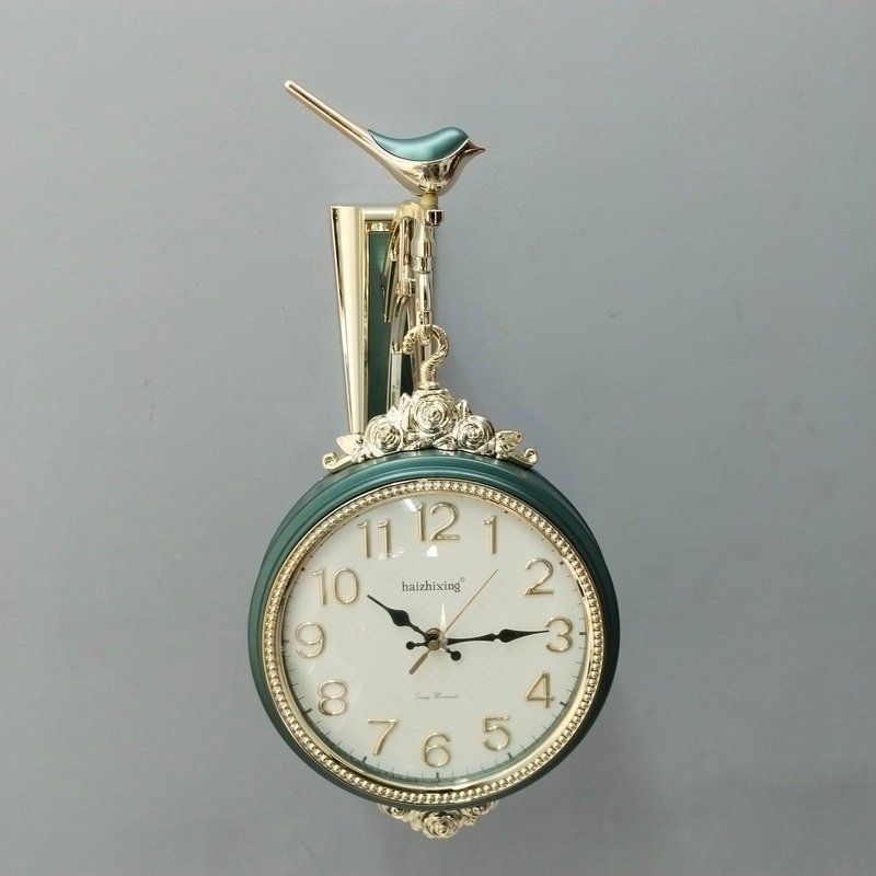 luxury double sided emerald green and gold wall clock with bird bracket luxury double sided emerald green and gold wall clock with bird bracket
