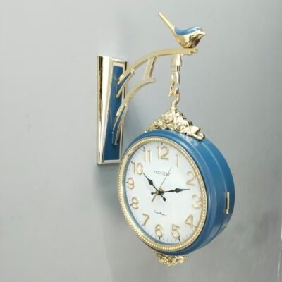 premium Double-Sided Pastel Blue and Gold Wall Clock with Bird Bracket premium double sided pastel blue & gold wall clock with bird bracket