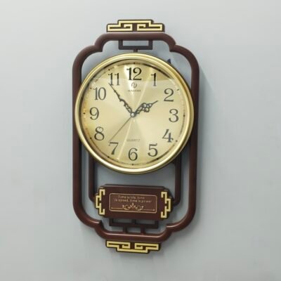 Vintage Wooden Brown and Gold Wall Clock Traditional Lattice Frame Timepiece with Motivational Quote Plate for Living Room vintage wooden brown and gold wall clock traditional lattice frame timepiece with motivational quote plate for living room