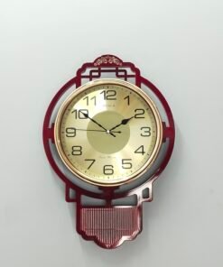 vintage maroon & gold wall clock – elegant traditional frame timepiece with silent sweep movement for living room and home decor