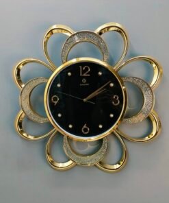 luxury 23" floral sunburst golden wall clock elegant shimmering accent frame with black dial and crystal details for modern home decor