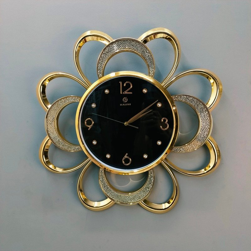 luxury 23" floral sunburst golden wall clock elegant shimmering accent frame with black dial and crystal details for modern home decor luxury 23" floral sunburst golden wall clock elegant shimmering accent frame with black dial and crystal details for modern home decor
