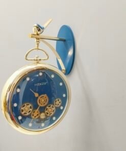 luxury vintage bird hanging station wall clock with visible gears deep blue & gold luxury vintage bird hanging station wall clock with visible gears deep blue & gold