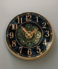 luxury royal blue marble wall clock with moving gears