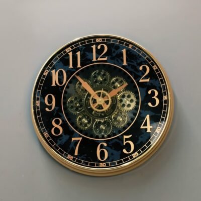 luxury royal blue marble wall clock with moving gears
