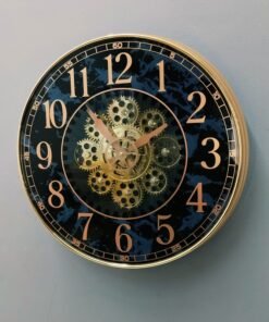 luxury royal blue marble wall clock with moving gears
