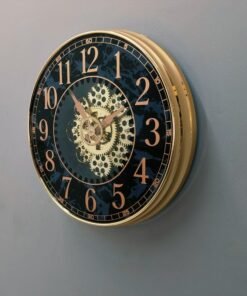 luxury royal blue marble wall clock with moving gears