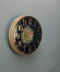 luxury royal blue marble wall clock with moving gears