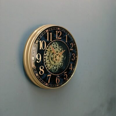 luxury royal blue marble wall clock with moving gears