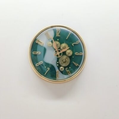 emerald jade wave luxury skeleton wall clock animated gold gears