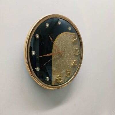 luxury dual texture gold glitter & glossy black wall clock