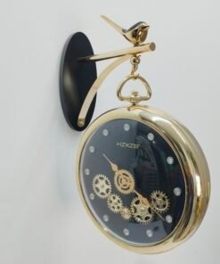 luxury vintage gold hanging station wall clock with bird motif and gear dial