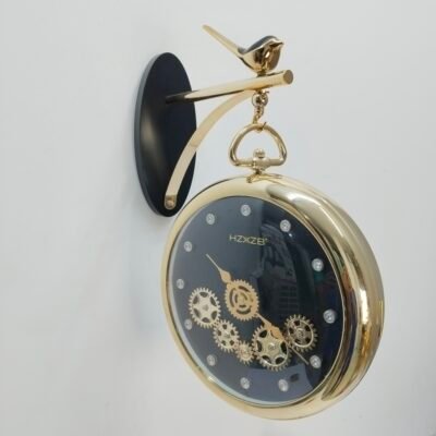 Luxury Vintage Gold Hanging Station Wall Clock with Bird Motif and Gear Dial luxury vintage gold hanging station wall clock with bird motif and gear dial