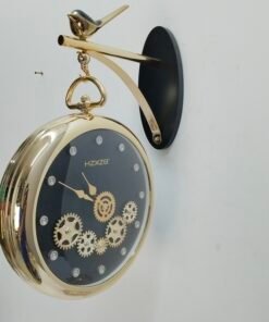 luxury vintage gold hanging station wall clock with bird motif and gear dial luxury vintage gold hanging station wall clock with bird motif and gear dial