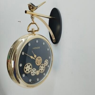 Luxury Vintage Gold Hanging Station Wall Clock with Bird Motif and Gear Dial luxury vintage gold hanging station wall clock with bird motif and gear dial