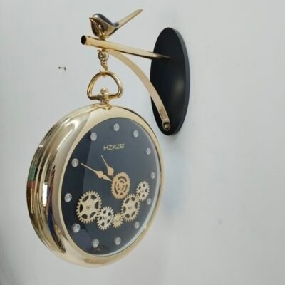 Luxury Vintage Gold Hanging Station Wall Clock with Bird Motif and Gear Dial luxury vintage gold hanging station wall clock with bird motif and gear dial