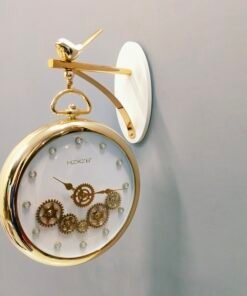 luxury vintage gold hanging station wall clock with white dial and bird motif