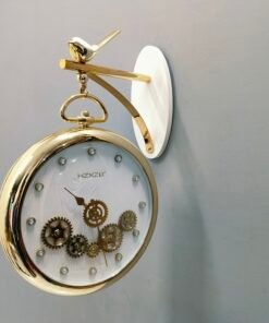 luxury vintage gold hanging station wall clock with white dial and bird motif luxury vintage gold hanging station wall clock with white dial and bird motif