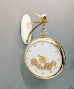 luxury vintage gold hanging station wall clock with white dial and bird motif luxury vintage gold hanging station wall clock with white dial and bird motif
