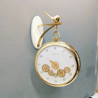 Luxury Vintage Gold Hanging Station Wall Clock with White Dial and Bird Motif luxury vintage gold hanging station wall clock with white dial and bird motif