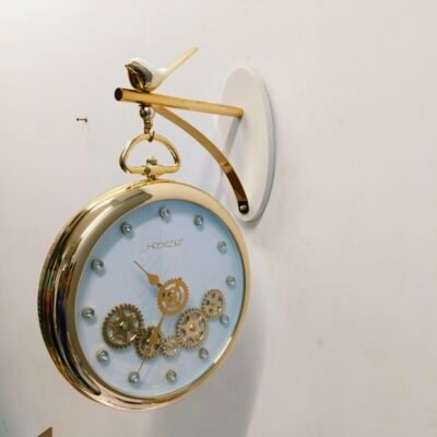 Luxury Vintage Gold Hanging Station Wall Clock with White Dial and Bird Motif luxury vintage gold hanging station wall clock with white dial and bird motif