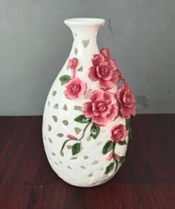 elegant white ceramic openwork vase with 3d pink roses elegant white ceramic openwork vase with 3d pink roses