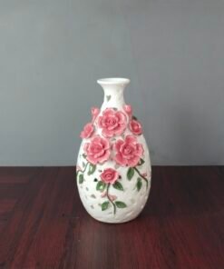 elegant white ceramic openwork vase with 3d pink roses