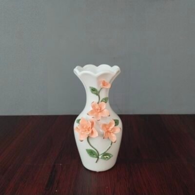 Elegant White Ceramic Flower Vase with 3D Peach Floral Embossment elegant white ceramic flower vase with 3d peach floral embossment