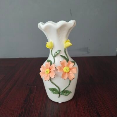 Elegant White Ceramic Flower Vase with 3D Floral Design elegant white ceramic flower vase with 3d floral design