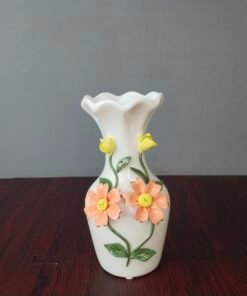 elegant white ceramic flower vase with 3d floral design