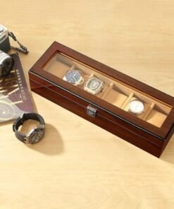 luxury wooden 6 slot watch display case and organizer