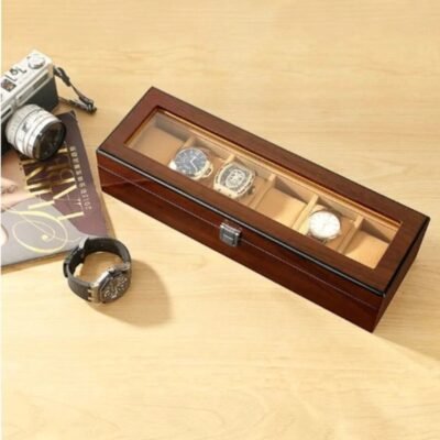 luxury wooden 6 slot watch display case and organizer