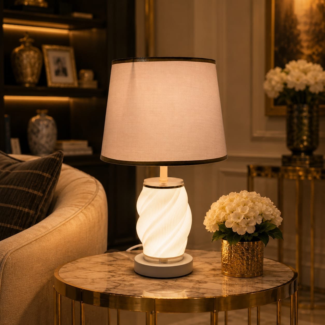 premium cream spiral ceramic table lamp with gold trimmed fabric shade premium cream spiral ceramic table lamp with gold trimmed fabric shade