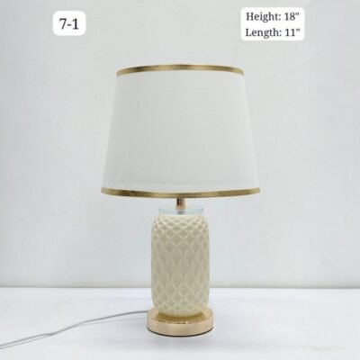 premium textured lattice ceramic table lamp with gold accents and trimmed shade