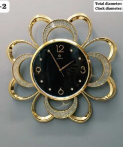 luxury 23" floral sunburst golden wall clock elegant shimmering accent frame with black dial and crystal details for modern home decor luxury 23