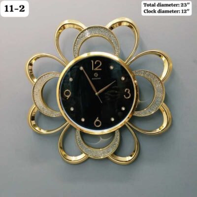 Luxury 23" Floral Sunburst Golden Wall Clock Elegant Shimmering Accent Frame with Black Dial and Crystal Details for Modern Home Decor luxury 23" floral sunburst golden wall clock elegant shimmering accent frame with black dial and crystal details for modern home decor