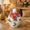 elegant white openwork porcelain vase with 3d pink roses