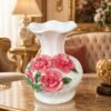 Elegant White Ceramic Flower Vase with 3D Pink Rose Relief auto draft
