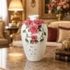 White Ceramic Cutout Vase with 3D Pink Porcelain Roses white ceramic cutout vase with 3d pink porcelain roses